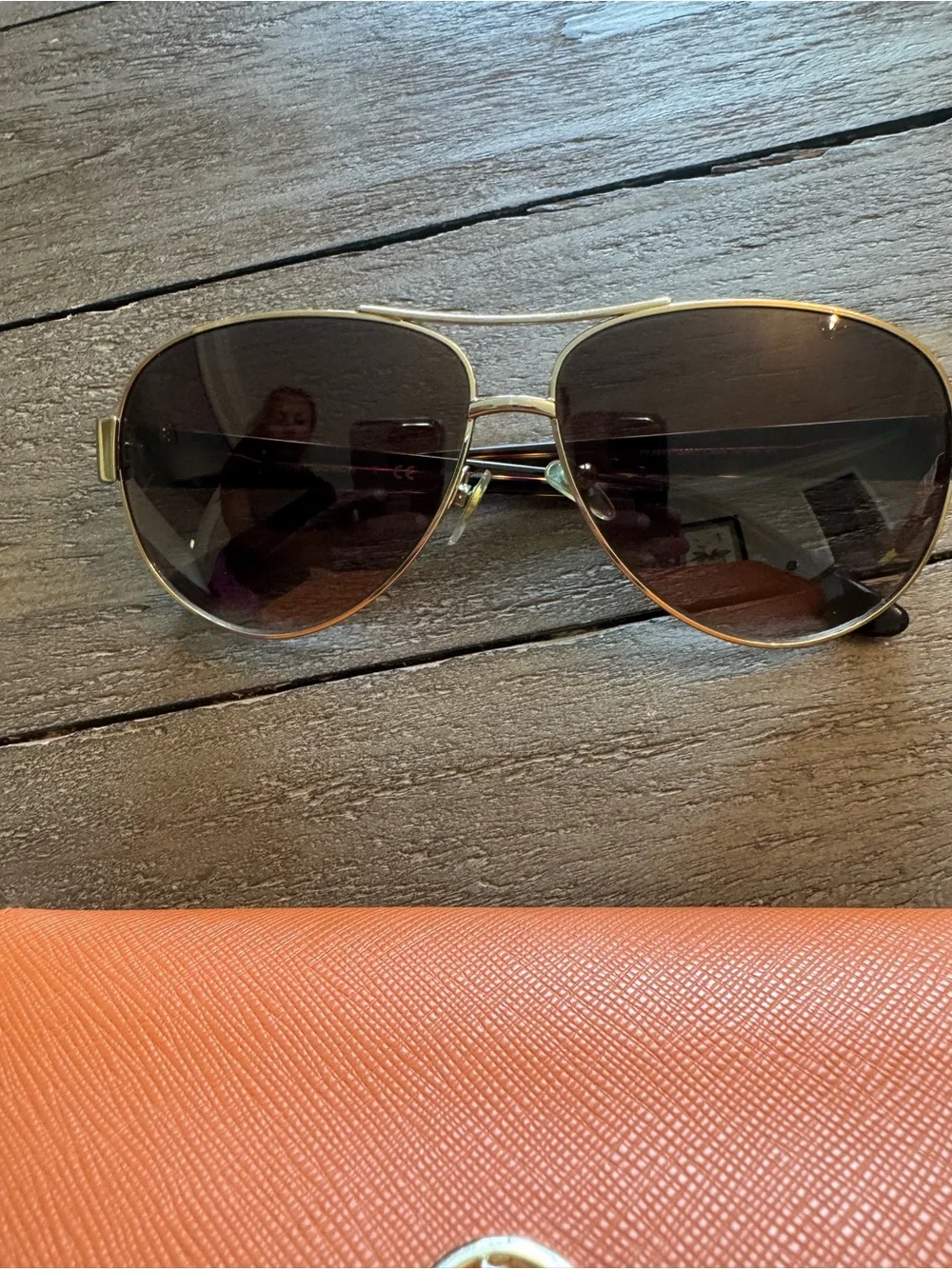 Tory Burch Gold-Tone Metal Aviator Sunglasses